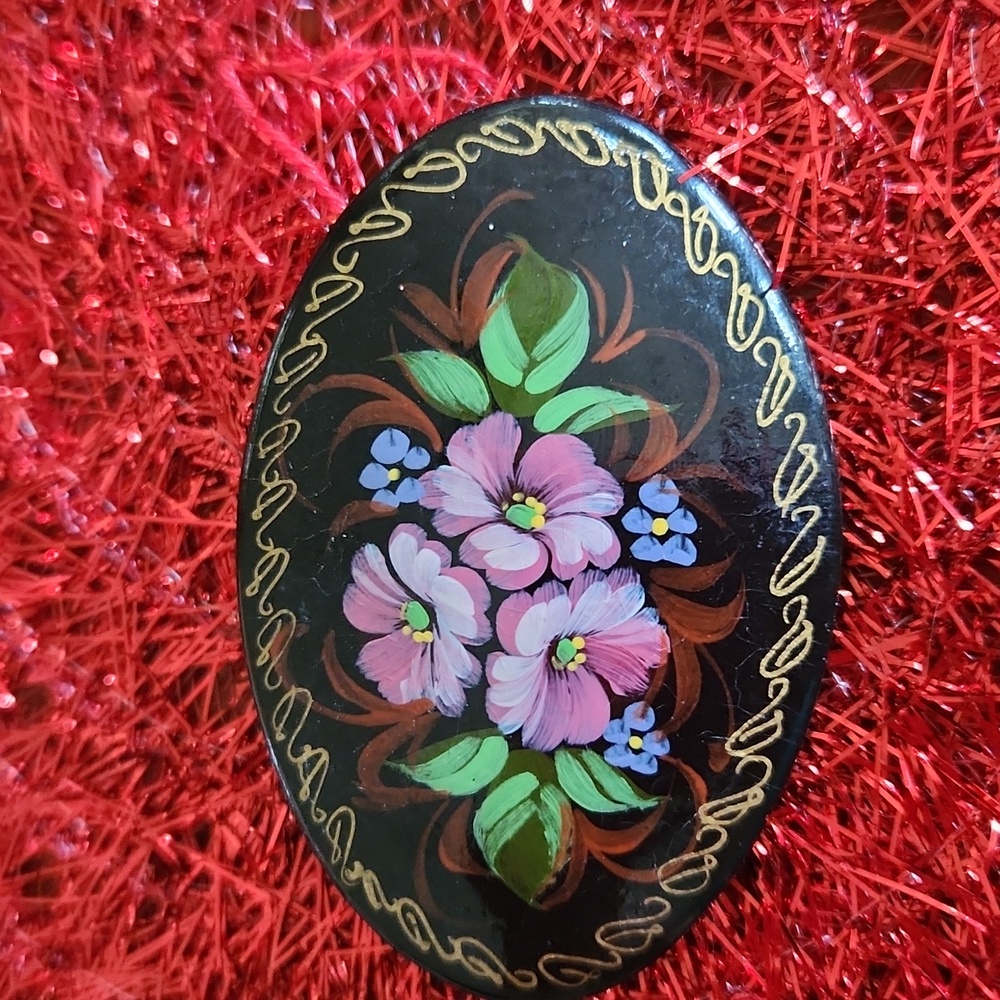 Floral Black Brooch Hanmade In Russia By Dudina Art Multicolor Jewelery - Picture 5 of 7